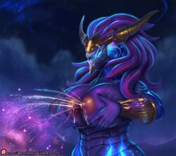 1girls 2016 anthro aurelion_sol big_breasts breast_milk breasts da_polar_inc dragon female genderswap_(mtf) hi_res huge_breasts lactation league_of_legends looking_at_viewer milk nipples nude projectile_lactation rule_63 scalie solo space ssocrates video_games