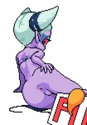 1girls akai_(ugokashitari) animated anus ass bra breasts cyclops female fuumin ghost ghost_tail insomni level-5 looking_back one-eyed pixel pixel_art pointy_ears purple_skin red_eyes simple_background solo spirit underwear white_hair yo-kai_watch youkai youkai_watch 赤井