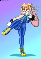 1girls absurd_res anthro big_breasts blue_clothing breasts brown_eyes brown_nose camel_toe cameltoe capcom chun-li chun-li_(cosplay) clothed clothing cosplay countershading crossover_cosplay eye_markings female female_only flashpointgear fur gloves grin hair handwear hi_res lagomorph large_breasts leporid mammal markings multicolored_ears narrowed_eyes orange_hair pink_inner_ear pupils pussy rabbit raised_leg sega small_waist smile sonic_(series) sonic_the_hedgehog_(series) street_fighter street_fighter_alpha tan_body tan_fur two_tone_ears vanilla_the_rabbit white_body white_clothing white_countershading white_fur white_gloves white_handwear
