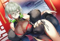 1girls ai_generated black_nails blush chinese_clothes closed_mouth curvy diabellstar_the_black_witch earrings female female_only focus fringe gothic green_hair hi_res huge_breasts indoors konami large_breasts looking_at_viewer model modeling multicolored_hair necklace painted_nails pale_skin pose red_hair short_hair silver_eyes silver_hair solo thighs younger_female yu-gi-oh!