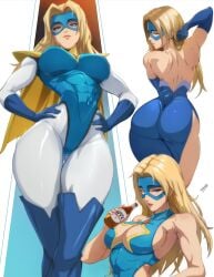 1girl 1girls armpits ass back big_ass big_breasts blindfold blonde_blazer blonde_hair blue_eyes blue_leotard breasts cameltoe cleavage covered_nipples dispatch_(game) domino_mask dress elbow_gloves eyepatch felox08 female female_only gloves large_breasts lips long_hair looking_at_viewer multiple_views muscle muscular_female superhero swimsuit tagme thigh_gap thighhighs thighs toned
