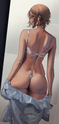 1girls ass ass_focus bathroom bra clothes_removed from_behind limbus_company lingerie looking_back outis_(limbus_company) outis_(project_moon) panties project_moon rhlatm shower underwear white_bra white_panties