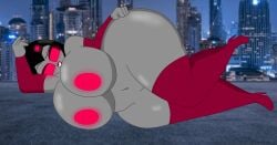 big_breasts black_hair chubby_female giant_female gray_skin red_eyes rojo84 rojo_parasito sensual sexy skibidi_toilet tagme taller_female titan_speakermommy titan_speakerwoman_(skibidi_toilet)