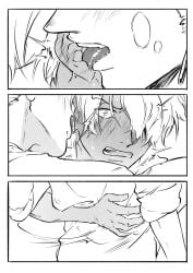 2boys 2d 2d_(artwork) 2d_artwork 2male 2males 2man 2men blush blush_lines blushing blushing_male blushing_profusely breath breath_cloud colorless comic comic_page earrings furrowed_brow furrowed_brows furrowed_eyebrows gay gay_male gay_sex grabbing grabbing_waist homo homoerotic homosexual homosexual_male homosexual_sex jinzxz jolt licking licking_ear male male_only manga_style motion_lines movement_lines one_piece page_4 page_number roronoa_zoro saliva saliva_drip saliva_on_ear saliva_trail sanji sanji_(one_piece) shocked shocked_expression shocked_eyes shocked_face shocked_look shocked_male short_hair startled uncolored vinsmoke_sanji yaoi zoro_(one_piece)