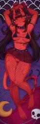 1girls bottomless_skirt brown_hair dakimakura dakimakura_design demon demon_girl demon_horns demon_tail devil devil_girl devil_horns devil_tail fishnet_armwear fishnet_legwear fishnets goth goth_clothing goth_girl goth_makeup meru_(merunyaa) meruccubus_(merunyaa) merunyaa miniskirt nipples no_panties original original_character pussy red_skin skirt source_request succubus succubus_horns succubus_tail tagme torn_fishnets yellow_eyes