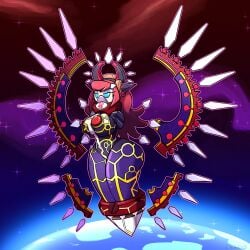 angel blue_eyes chabble fusion hair_clips halo kirby_(series) kirby_planet_robobot no_arms no_legs parallel_susie planet red_hair space star_dream_soul_os susie_(kirby) transformation wings