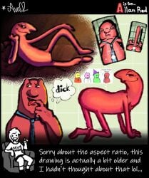 1boy 2d 2d_(artwork) alan_(smiling_friends) allan_(smiling_friends) allan_red ass ava02 avadaokku02 collage commentary dick_pic looking_at_viewer male_only meme on_fours penis pin-up posing selfie smiling smiling_at_viewer smiling_friends suggestive_pose tagme text thought_bubble tie tongue_out