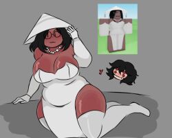 1girls breasts circular_glasses cleavage dark_skin dark_skinned_female female female_only glasses oc original_character reference_image roblox roblox_avatar robloxian tagme thighhighs thighs zamzipperart