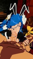 1boy 1girls 3d ahe_gao arc_system_works blowjob blowjob_face blue_hair bunny_ears bunnysuit cheating cheating_wife cum cum_in_mouth cum_on_face dizzy_(guilty_gear) drooling family_sex father_and_daughter guilty_gear guilty_gear_strive happy_sex high_resolution highres huge_cock licking licking_penis lolikill muscular_male nipples pov pov_eye_contact pressing_breasts_together queen_dizzy reverse_bunnysuit sol_badguy
