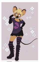 ambiguous_gender black_skirt boots carlo_mendoza carlo_mendoza_martinez carlo_mendoza_mtz ear_piercing ear_piercings genderfluid mouse nonbinary nonbinary_(lore) purple purple_shirt riley_(carlo_mendoza_mtz) rodent rodentia trans transgender