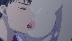 1boy 1boy1girl 1girls animated breast_sucking clothed_male_nude_female eyes_closed faceless_female fire_in_his_fingertips fujihashi_ryou licking licking_nipples mizuno_souma straight sucking_nipples sweat tongue