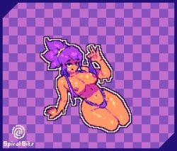 :) ? almost_naked almost_nude bandaid big_thighs bikini black_eyes brawl_stars breasts breedable_hips colored dark_skinned_female female female_only girl medium_breasts navel nipples pixel pixel_(artwork) pixel_art pixelated ponytail purple_bikini purple_hair shelly_(brawl_stars) smile sweat sweating sweaty_body tagme tanned_skin tanning thighs violet_eyes