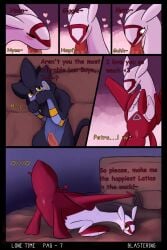 absurd_res anatomically_correct anatomically_correct_genitalia anatomically_correct_penis ass blastering comic duo felid fellatio female feral generation_3_pokemon generation_4_pokemon genitals hi_res latias legendary_pokemon lion love luxray male male/female mammal nintendo oral oral_penetration pantherine penetration penile penis pokemon pokemon_(species) presenting presenting_hindquarters presenting_vulva sex tad_(thataveragedude) text vulva