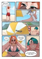 1girls 2boys amelanism anne's_son_(rizdraws) anne_(rizdraws) bangs blush body breast breasts busty chest clothed clothing curvaceous curvy duo eyes face female freckles ginger glasses green_hair human jewelry legs light-skinned makeup male male/female mature milf mouth neck older pants partner position red_hair rizdraws ryou_(rizdraws) sitting skin skindentation straight teeth thick_thighs together tongue voluptuous