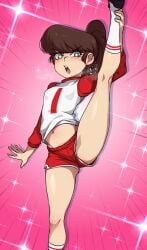 1girls blue_eyes blush brown_hair female female_focus female_only jcm2 leg_grab leg_lift legs_up lynn_loud nickelodeon nicktoons one_leg_up ponytail shiny_background sparkles the_loud_house white_socks