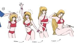 age_progression aged_down aged_up bikini blonde_hair blue_eyes chi_c_lov cleavage cleavage_cutout female female_focus gintama kawakami_bansai kijima_matako kiseru long_hair medium_breasts ponytail red_bikini red_swimsuit side_ponytail sitting smoking smoking_pipe solo_focus swimsuit very_long_hair