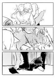 2boys 2d 2d_(artwork) 2d_artwork 2male 2males 2man 2men biting_lip blush blush_lines blushing blushing_male blushing_profusely colorless comic comic_page cum cum_on_body cum_on_face cumming cumming_from_handjob cumshot dress_shirt earrings gay gay_male gay_sex half-closed_eyes half-dressed half_lidded_eyes half_naked half_nude homo homoerotic homosexual homosexual_male homosexual_sex jinzxz leg_hair licking licking_ear lip_biting male male_only manga_style motion_lines movement_lines one_piece page_5 page_number pants_down roronoa_zoro sanji sanji_(one_piece) short_hair sweat sweatdrop sweating sweaty_body uncolored vinsmoke_sanji yaoi zoro_(one_piece)
