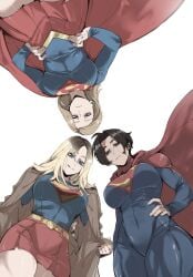 3girls alcohol alien alien_girl arrowverse athletic_female big_breasts black_hair blonde_female blonde_hair blue_bodysuit blue_eyes bodysuit breasts brown_coat cape coat curvaceous curvaceous_body curvaceous_female curvaceous_figure curvaceous_hips curvy curvy_body curvy_female curvy_figure curvy_hips dc dc_comics dc_extended_universe dceu dcu female female_focus female_kryptonian female_only from_below frown fully_clothed hair hand_on_hip huge_breasts kara_zor-el kryptonian large_breasts long_hair looking_at_viewer looking_down masoq095 medium_hair milly_alcock miniskirt multicolored_bodysuit multiple_females multiple_girls red_bodysuit red_cape short_hair short_skirt skirt smile supergirl supergirl_(2015) supergirl_(cw) supergirl_(dcu) supergirl_(sasha_calle) superheroine superman_(2025) superman_(series) the_flash_(2023) the_flash_(series) thick_thighs thighs thight_clothing tight_clothing trenchcoat wide_hips
