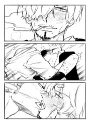 2boys 2d 2d_(artwork) 2d_artwork 2male 2males 2man 2men abs anal anal_penetration anal_sex angry angry_expression angry_face blush blush_lines blushing blushing_male blushing_profusely breath breath_cloud cigarette comic comic_page earrings facial_hair furrowed_brow furrowed_brows furrowed_eyebrows gay gay_male gay_sex grabbing grabbing_clothing homo homoerotic homosexual homosexual_male homosexual_sex implied_sex jinzxz kiss kiss_on_lips kissing kissing_while_penetrated kissing_with_tongue leg_hair licking_lips making_out male male_only manga_style motion_lines movement_lines one_piece page_4 page_number roronoa_zoro sanji sanji_(one_piece) short_hair smile smiling smiling_at_partner smoke smoking smoking_cigarette socks sweat sweatdrop sweating sweaty sweaty_body tagme uncolored vinsmoke_sanji yaoi zoro_(one_piece)