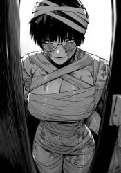1girls bandage bandages big_breasts black_hair breasts cleavage eyewear female glasses hair jujutsu_kaisen large_breasts looking_at_viewer masoq095 mummy_costume scar scars short_hair solo solo_female zenin_maki