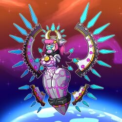 angel blue_eyes chabble fusion hair_clips halo kirby_(series) kirby_planet_robobot no_arms no_legs pink_hair planet space star_dream susie_(kirby) tagme transformation wings