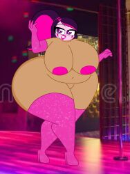 big_ass big_breasts brown_skin chubby_female clown_makeup pole_dancing purple_eyes purple_hair rojo84 rojo_parasito sensual sexy shell'it stripper_pole tagme
