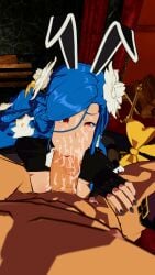 1boy 1girls 3d ahe_gao arc_system_works blowjob blowjob_face blue_hair bunny_ears bunnysuit cum cum_in_mouth cum_on_face dizzy_(guilty_gear) drooling family_sex father_and_daughter guilty_gear guilty_gear_strive happy_sex high_resolution highres huge_cock incest licking licking_penis lolikill muscular_male pov pov_eye_contact pressing_breasts_together queen_dizzy reverse_bunnysuit sol_badguy
