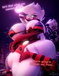 2girls 3d_(artwork) animate_inanimate anthro armwear asphyxiation bandage bandaged_arm big_breasts blurred_background bra breasts canid canine choking chuckling claws clothing digital_media_(artwork) duo_focus dutch_angle english_text eye_patch eyewear fangs female female_humanoid fexa_(cally3d) fexa_(cryptiacurves) five_nights_at_freddy's five_nights_at_freddy's_2 fox foxy_(fnaf) fredina's_nightclub glowing glowing_eyes group hair head_between_thighs headscissor hi_res huge_breasts humanoid humanoid_on_anthro inside lips living_plushie looking_down looking_down_at_another low-angle_view male male_anthro mammal marie_(cally3d) marie_(cryptiacurves) marionette_(fnaf) naughty_face open_mouth open_smile pattern_armwear pattern_bra pattern_clothing pattern_topwear pattern_underwear plushie pupils puppet_(fnaf) red_body red_hair red_lips scottgames shaking short_hair size_difference slit_pupils smaller_female smaller_humanoid smile spiky_hair striped_armwear striped_bra striped_clothing striped_hair striped_topwear striped_underwear stripes teeth text thick_thighs thighs topwear trembling trio underwear vilgard watermark white_body white_hair yellow_eyes