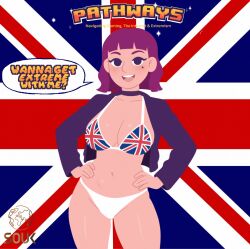 1girls amelia_(pathways) avidagrem2 big_breasts bikini breasts british british_female busty choker confident english english_text eyeliner female female_only flag flag_bikini flag_print fringe half-closed_eyes hands_on_hips jacket large_breasts leather_jacket light-skinned_female light_skin looking_at_viewer mascara mole mole_under_eye navel panties pathways_(game) pose posing presenting_to_viewer purple_hair racism_(lore) sensual sexy sexy_pose short_hair smile smiling smiling_at_viewer talking_to_viewer union_jack union_jack_background union_jack_bra united_kingdom voluptuous
