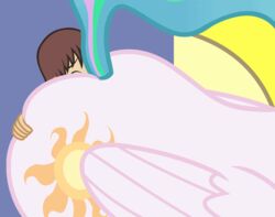 2016 animated badumsquish brown_hair closed_eyes cutie_mark duo equine feral friendship_is_magic highres human human_on_feral interspecies male mammal my_little_pony pegasus princess_celestia_(mlp) wings zoophilia