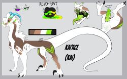 absurd_res blue_horn brown_body brown_scales claws dragon feral genitals green_horn hi_res horn humanoid_genitalia humanoid_penis hybrid_genitalia hybrid_penis kai'ace knot knotted_humanoid_penis knotted_penis male mane mythological_creature mythological_scalie mythology open_mouth penis reference_image scales scalie snout solo standing tail white_body white_scales xkingdobie