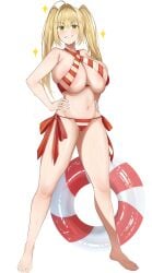 1girls bikini blonde blonde-haired_female blonde_female blonde_hair blonde_hair_female eyebrows_visible_through_hair fate/grand_order fate_(series) female green_eyes green_eyes_female hourglass_figure kapibara_(mc0314) navel nero_claudius_(fate) nero_claudius_(swimsuit_caster) shiro3shiro3 string_bikini thick_thighs thighs twintails woman