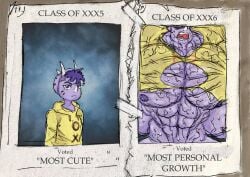 aaat-da abs ahegao before_and_after boobs_bigger_than_head goodbye_volcano_high huge_pecs hyper_muscles muscle_growth muscular_female nipples purple_body ripping_clothing snoot_game strong_female trish_(gvh) veiny_muscles