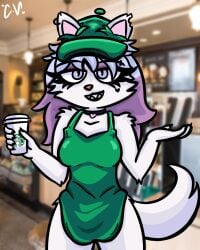 2020s 2021 barista britney_(chaclaveloz) chaclaveloz female female_only furry furry_female furry_only starbucks_barista tagme textless textless_version