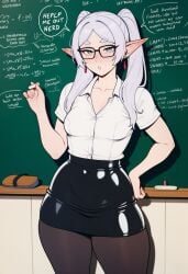 1girls ai_generated bitch classroom frieren frieren_beyond_journey's_end imminent_rape imminent_sex latex skirt slut slutty_female teacher_and_student