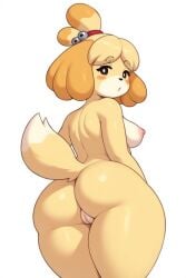 ai ai_generated ass ass_focus breasts breasts_out female female_only isabelle_(animal_crossing) nude pussy pussy_lips sideboob slightly_chubby thick_ass thick_thighs wide_hips