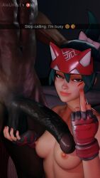 1boy 1girls 3d aleuncut animal_ears areolae asian asian_female average_breasts balls big_penis blizzard_entertainment breasts cock completely_nude cuckold cuckolding dark-skinned_male dark_skin darkroom3dx duo emoji english english_text facial_markings female fingerless_gloves gloves green_hair hair_ribbon hand_on_balls hand_on_head headband huge_cock interracial kiriko_(overwatch) kiriko_kamori looking_at_viewer male male/female middle_finger nipples nude nude_female nude_male overwatch overwatch_2 penis smile smiling smug smug_face snapchat straight teasing teasing_cuck teasing_cuck_with_phone teasing_viewer testicles text unseen_male_face veiny_penis watermark