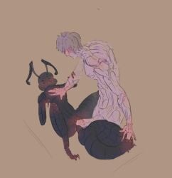 2_finger_fingering 2_toes 3_fingers 4_eyes 5_fingers ant antennae_(anatomy) anthro arthropod arthropod_abdomen arthropod_abdomen_penetration athletic_female black_body blush bodily_fluids body_blush brown_hair claws exoskeleton feet female female_anthro finger_claws fingering fingers flat_chested genital_fluids genitals hair hi_res holding_arm human human_on_anthro human_penetrating hymenopteran imminent_sex insect insect_girl insects interspecies larger_human larger_male light-skinned_male lying male male/female male_human mammal multi_eye on_back outercourse penetration penis pincers pinned pushed_down sex size_difference skinnedteeth smaller_anthro toe_claws toes vaginal_fluids vulva vulva_blush white_body