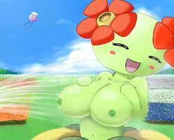 1girls ambiguous_gender anthro anthrofied areolae artist_request bellossom big_breasts blush breasts dress drifloon eyelashes female flora_fauna flower flying grass green_skin nintendo nipples open_mouth outdoors outside plant plantie pokemon pokemorph sky smile solo sweat topless video_games water wet