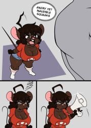 1girls 2022 ahoge anon anthro beauty_mark big_breasts breasts buckteeth cleavage clothed clothing comedy duo english_text eyewear female footwear funny glasses gwen_geek gwen_martin hairhi_reshuge_ human humor hyoumaru mammal megaphone mouse muridmurine rodent short_stack socks tagme teeth text thick_thighs