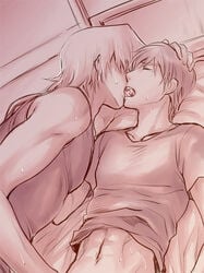 2boys abs closed_eyes kis kissing lying male_only multiple_boys tongue yaoi