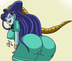 angry ass bent_over big_ass big_breasts blue_hair breasts cracked_dragon_ball dat_ass dragon_ball dragon_ball_gt dragon_girl erect_nipples evil_dragon female female_only fully_clothed liu_xing_long looking_at_viewer looking_back nipples oceanus_shenron oceanus_shenron_(princess_oto) omarsin open_mouth pants shadow_dragon solo