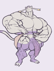 1boy abs claws feet flaccid foreskin furry half-closed_eyes huge_cock huge_testicles hyper_muscles looking_at_viewer male male_only mienshao muscular nintendo no_nipples nude penis pokemon purple_background purple_fur red_eyes ripped-saurian smile solo solo_male standing tail testicles thick_thighs towel veins veiny_penis whiskers white_fur