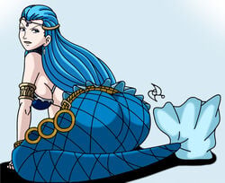 1girls aqua_hair aquarius_(fairy_tail) armlet ass bare_shoulders big_ass bikini blue_eyes blue_hair blue_tail bracelet breasts dat_ass earrings fairy_tail female female_only fish_girl fish_tail full_body jewelry jpeg large_breasts long_hair looking_away looking_back mermaid mermaid_ass mermaid_girl mermaid_tail mermaid_woman monster_girl omarsin open_mouth shiny shiny_skin sitting solo tail tiara very_long_hair