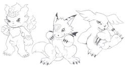 anthro balls canine coronamon digimon dorumon erection feline feral flaccid fluffy_tail fox_tail front_view frown furry gazimon greyscale handpaw humanoid_penis line_art looking_at_viewer male_only mammal monochrome multiple_images on_haunches on_hind_legs open_mouth partially_retracted_foreskin paws penis quadruped sitting slimefur smile standing tail uncut wings