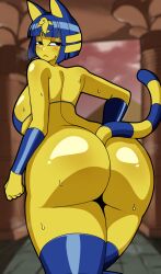 1female 1girls 2026 2d 2d_(artwork) :< animal_crossing animal_humanoid ankha ankha_(animal_crossing) anthro anthro_female ass ass_focus back_view background bangs behind behind_view big_butt bikini bikini_only bikini_top black_eyes blue_and_yellow blue_hair blue_legwear blush_lines bottomless bottomless_female breasts butt_focus cat_ears cat_humanoid cat_tail curvy curvy_female curvy_figure digital_drawing_(artwork) egyptian egyptian_female expressionless eyelashes eyelids felid felid_humanoid feline feline_humanoid felis female_anthro from_behind from_behind_position furry furry_female half-closed_eyes hips huge_ass huge_hips huge_thighs humanoid_female iriomote_umineko large_ass large_butt legwear looking_at_viewer looking_back looking_back_at_viewer looking_behind mammal mammal_humanoid markings naked_anthro naked_female nice_ass nintendo no_panties no_pants nose nude nude_anthro nude_female queen rear rear_view shaded shiny shiny_body short_hair shoulders solo solo_female staring_at_viewer stockings striped_markings sweat sweatdrop tail_markings tail_up thick_thighs thigh_highs thighhighs thighs topwear two-tone_tail wide_hips yellow_body yellow_skin