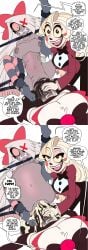 angel_dust_(hazbin_hotel) angry assisted_rape belly_bulge breasts breasts_out charlie_morningstar_(hazbin_hotel) comic crying cum_inflated_belly cumflation forced forced_sex hazbin_hotel horsecock impregnation inflated_belly inflation kandlin lesbian_gets_dicked massive_penis orientation_play penis penis_in_pussy rape restrained tears text tied_up vaggie_(hazbin_hotel) yuri