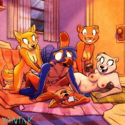 anthro anthro_on_anthro anthro_penetrated anthro_penetrating anthro_penetrating_anthro areola avian beak bear bedding bird blanket blue_body blue_feathers blush breasts brown_body brown_fur camera canid canine cheek_tuft colored condom cougar crotch_tuft dipstick_tail eyewear facial_tuft fangs feathers felid feline female fox from_front_position fur genitals glasses gloves_(marking) group hair hi_res inside jewelry kneeling leg_markings lying male male/female male/male male_penetrated male_penetrating male_penetrating_male mammal markings medium_breasts missionary_position navel nipples nude on_back on_side open_mouth orange_body orange_fur pendant pendant_only penetration penile penile_penetration penis_in_vagina plantigrade polar_bear recording red_body red_fox red_fur sex sexual_barrier_device short_hair smile socks_(marking) tail tail_feathers tail_markings teeth true_fox tuft ursine vaginal_penetration vulva white_body white_feathers white_fur yantak