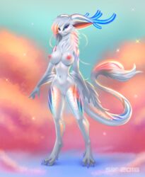 anthro breasts dragon female fur furred_dragon horn looking_at_viewer nude pussy sif_(artist) solo standing