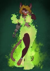 2026 anthro big_breasts blonde_hair breasts brown_body brown_fur buckteeth cindie_(yawg) clothing colored_fire ear_piercing female fire footwear fur genitals green_fire hair hi_res high_heels looking_at_viewer mammal murid murine nipples piercing prosthetic prosthetic_arm prosthetic_limb pumps rat red_eyes rodent scarf shoes skaven solo teeth vulva warhammer_(franchise) whiskers wide_hips yawg